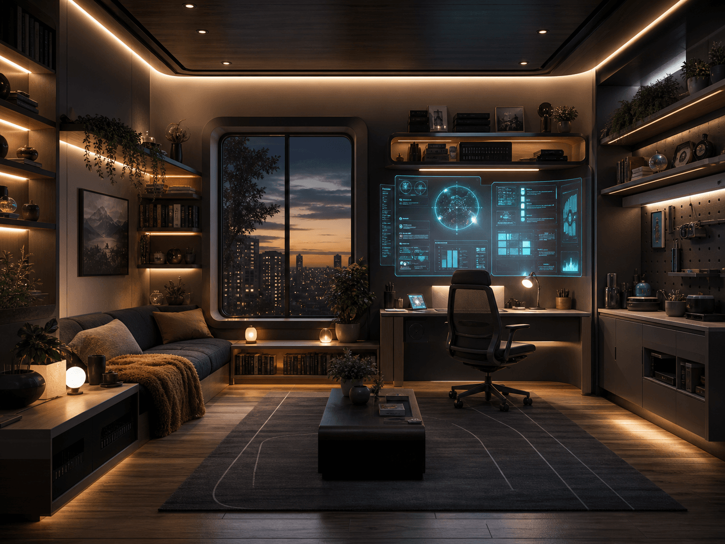 SpaceStatic custom agent home preview with a small digital office and workstation