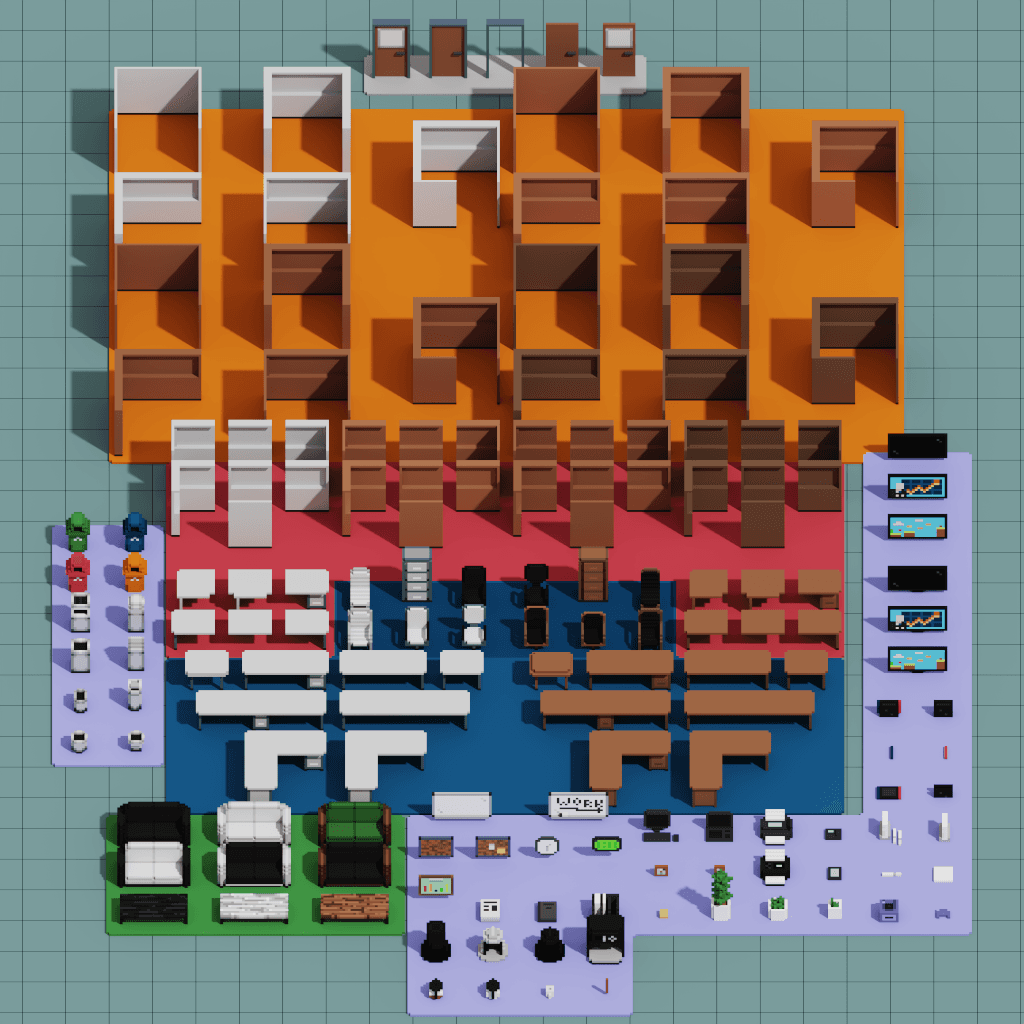 Voxel office preview for a business agent home and service workflow